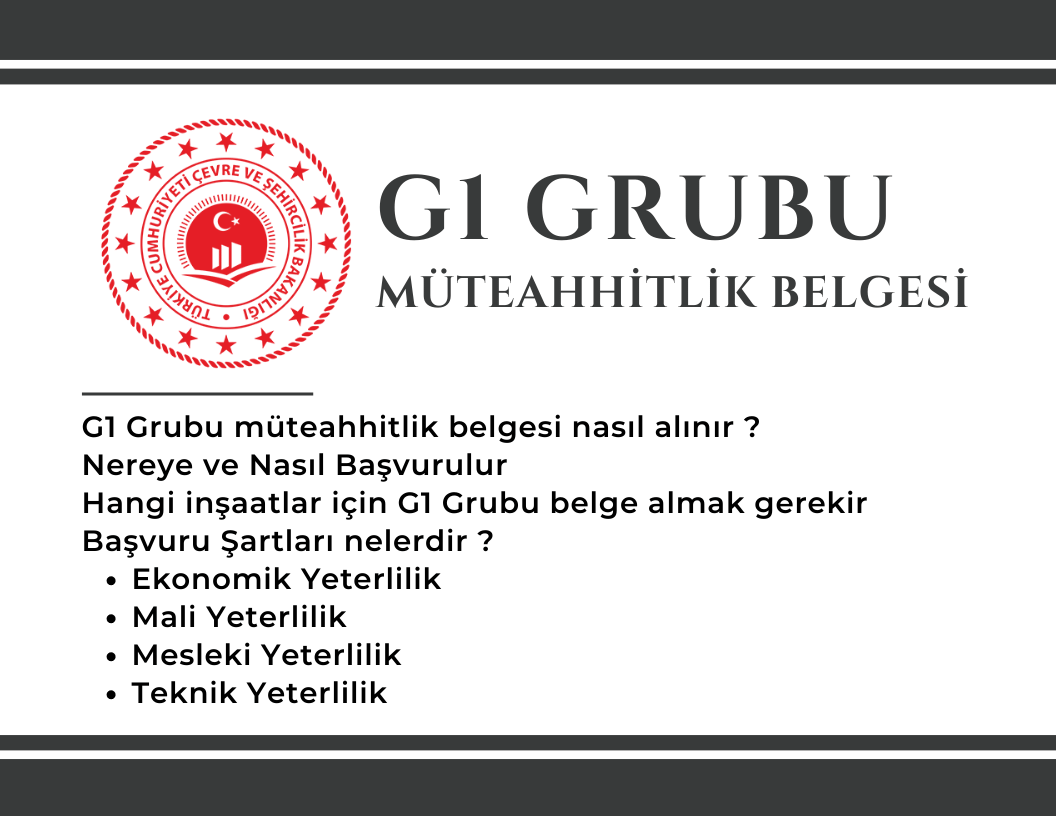 G1 Grubu Müteahhitlik belgesinin şartları